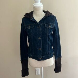 Theory Blue Denim Trucker Button Down Jean Jacket Kat Indy Hooded Cuffs Size: M